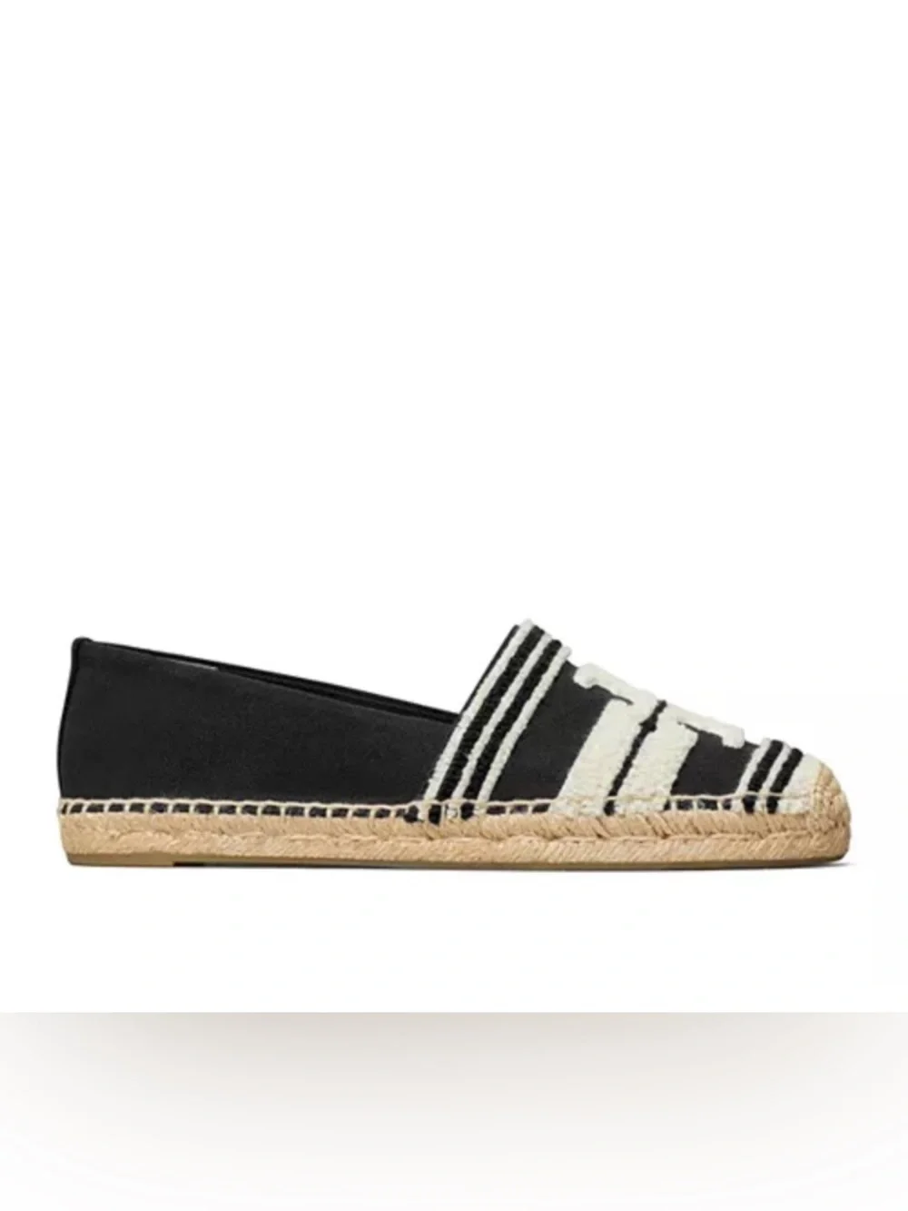 Tory Burch Black & White Logo Espadrille Flats - Woven Logo - Picture 3 of 7